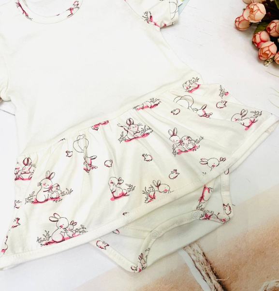 Полукомбинезон - боди из натурального хлопка для новорожденной девочки Bebika (20/18-7)